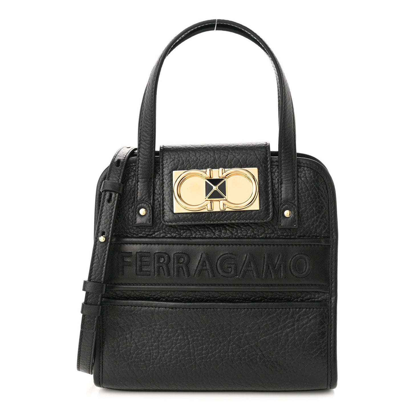 Grained Calfskin Gancini Mini Top Handle Crossbody Bag Black