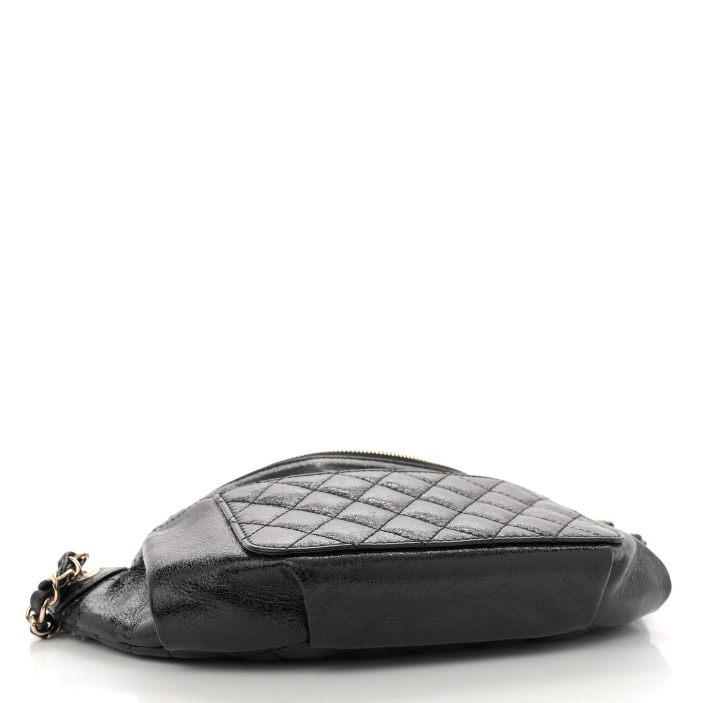 Crumpled Glazed Lambskin Quilted Waist Bag Fanny Pack Black