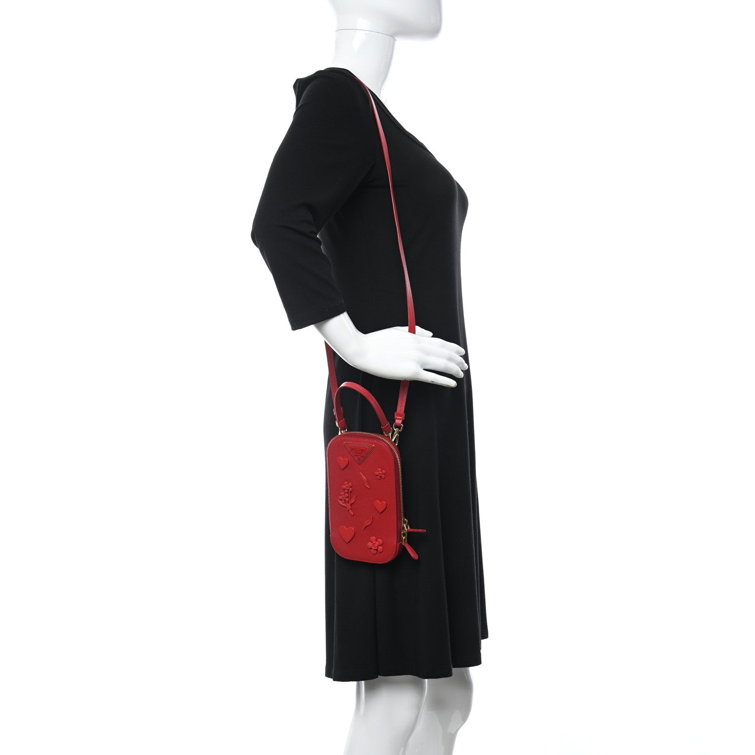 Prada Saffiano Embellished Mini Qixi Crossbody Bag Fuoco 2 of 10