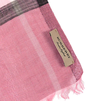 Burberry Silk Wool Metallic Check Scarf Ash Rose Silver 3 of 3