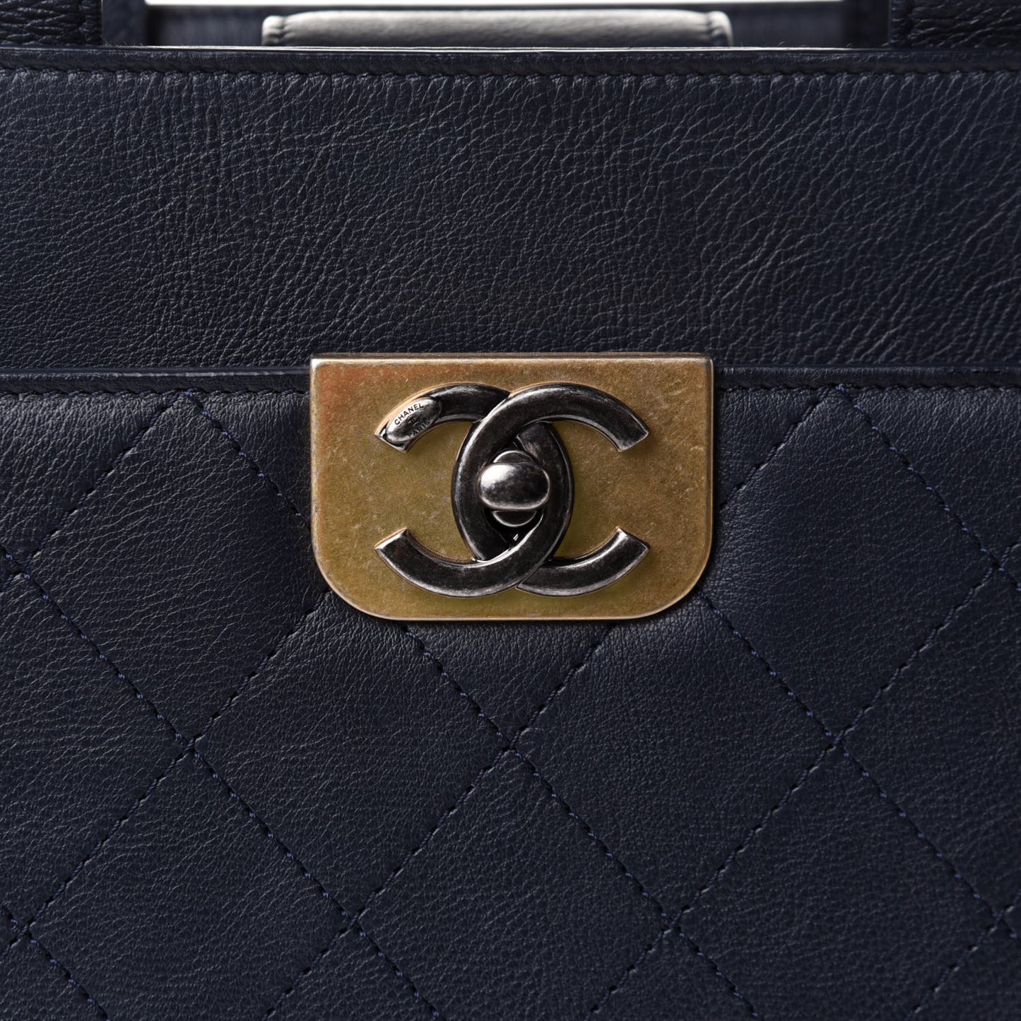 Calfskin Stitched Large Straight Lines Shopping Tote Navy