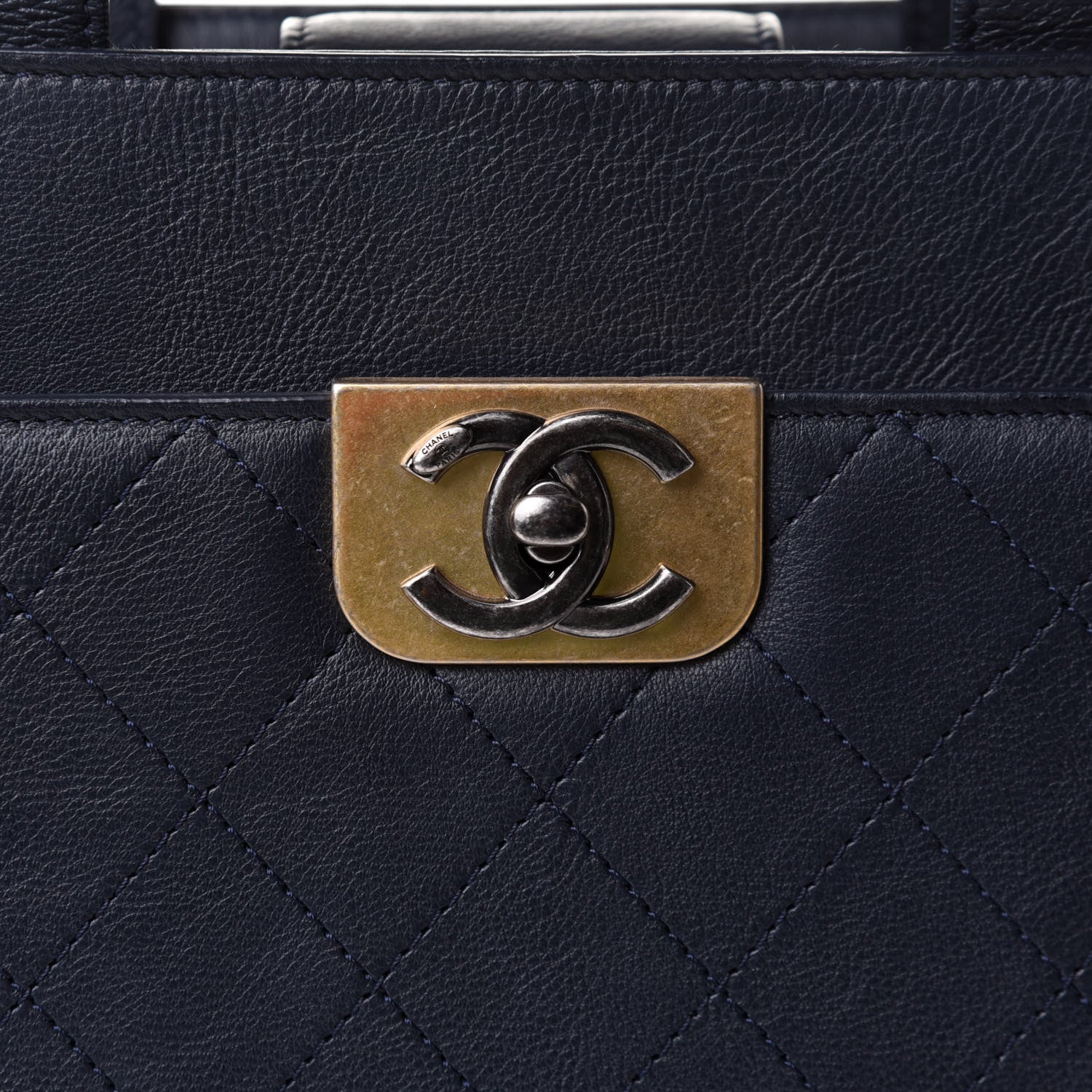 Chanel Calfskin Stitched Large Straight Lines Shopping Tote Navy 10 of 19