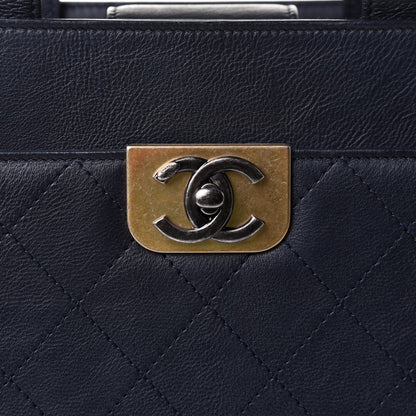 Chanel Calfskin Stitched Large Straight Lines Shopping Tote Navy 10 of 19