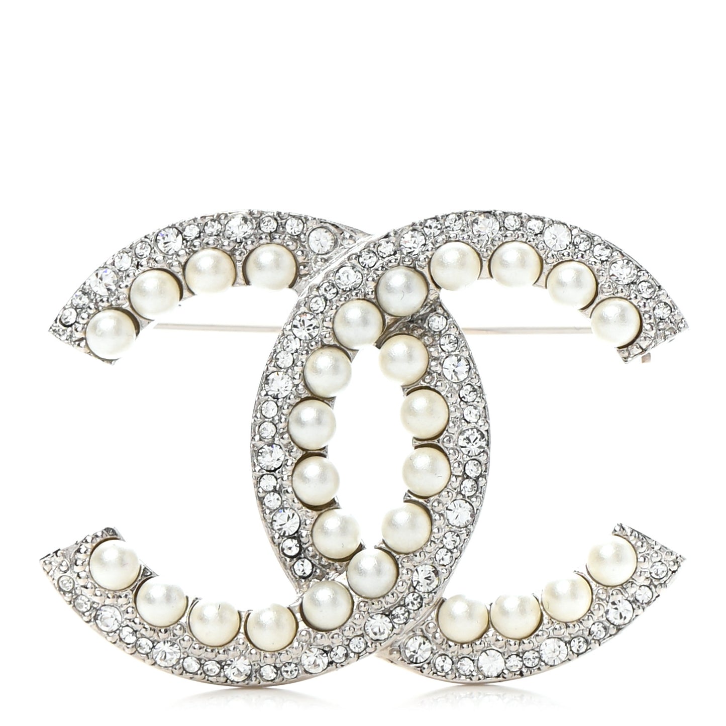 Pearl Crystal CC Snow Palace Brooch Silver