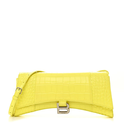Balenciaga Shiny Calfskin Crocodile Embossed Hourglass Stretch Sling Shoulder Bag Yellow 1 of 15