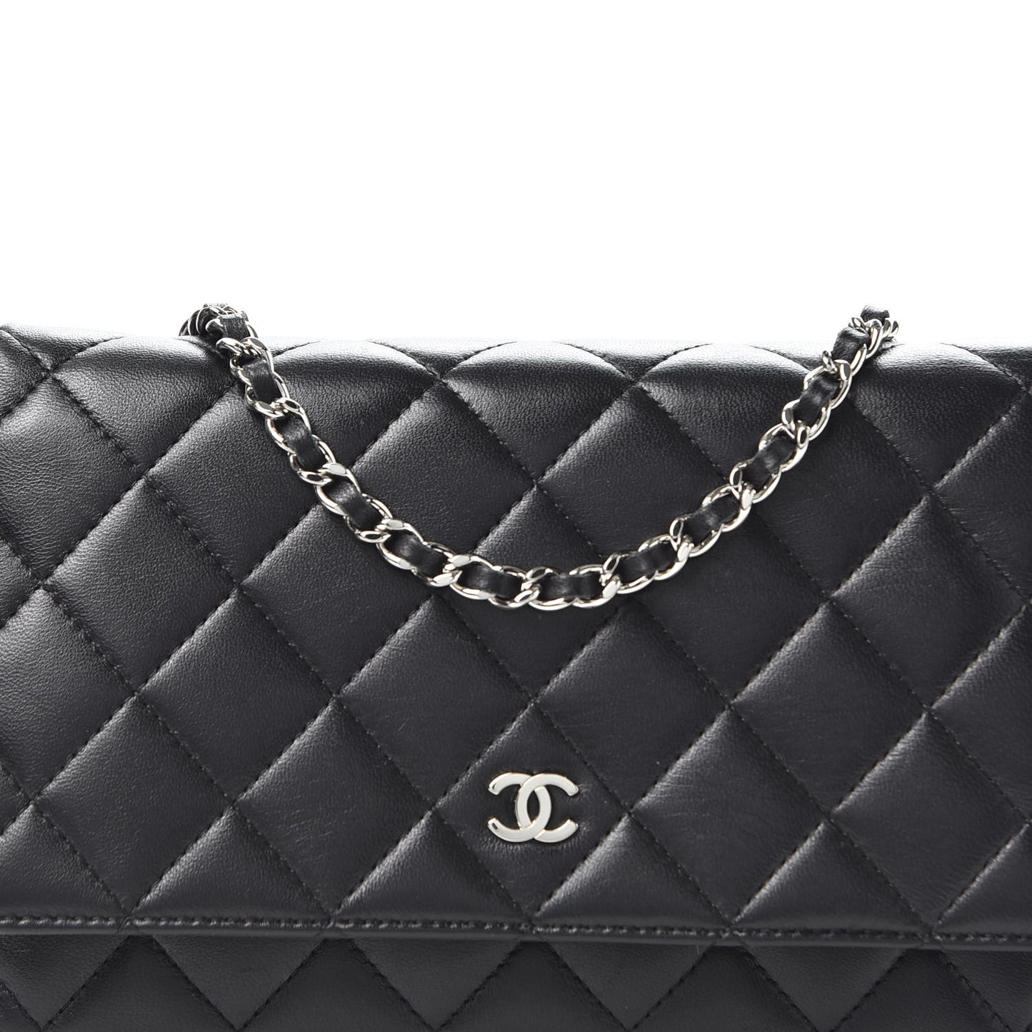 Lambskin Quilted Wallet On Chain WOC Black
