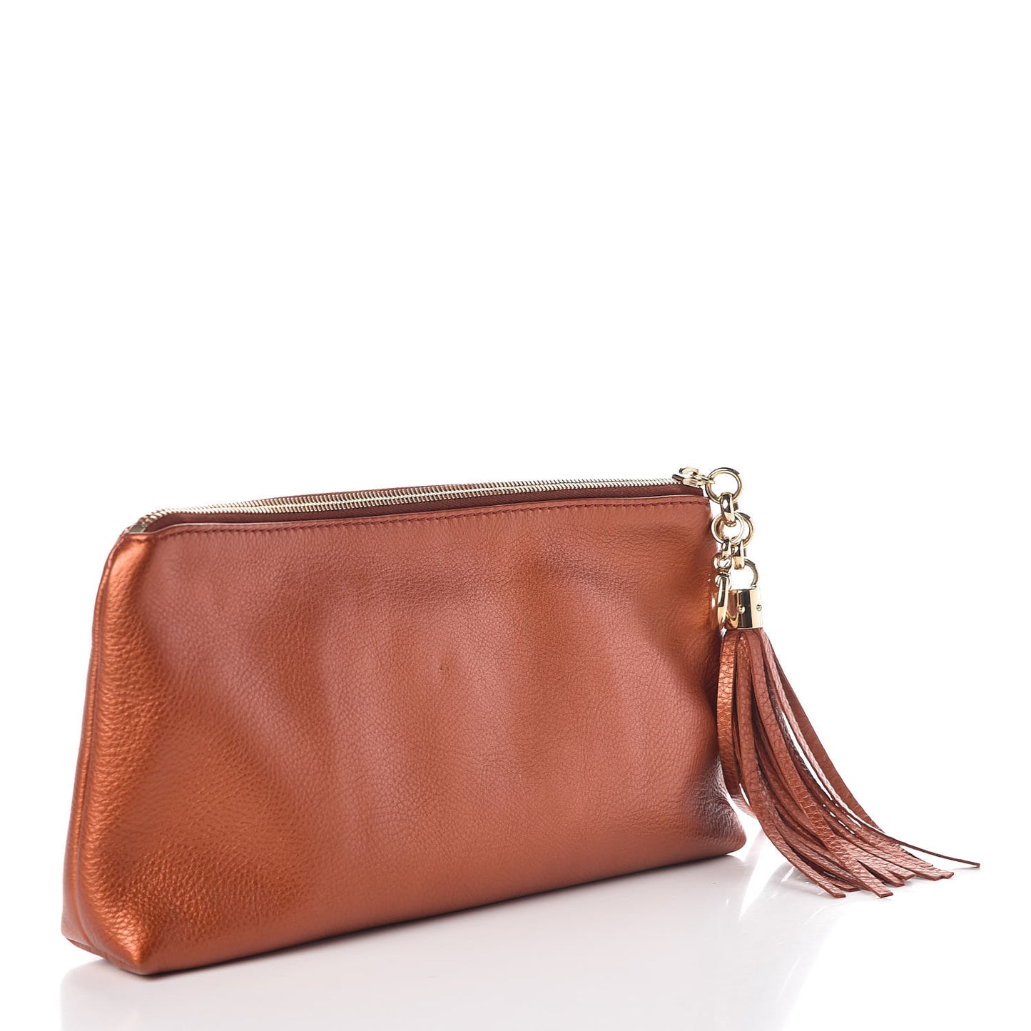 Metallic Pebbled Calfskin Tassel Clutch Orange