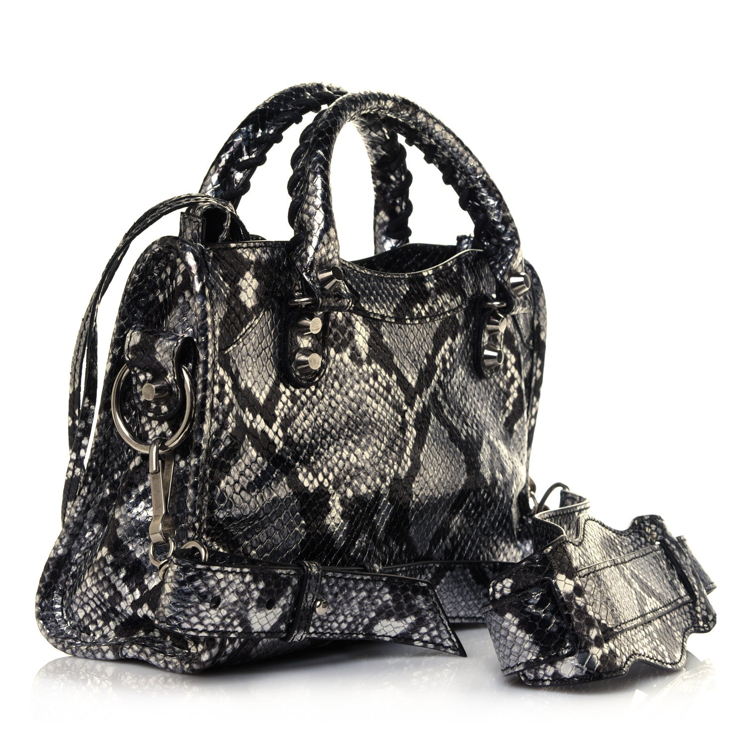 Balenciaga Metallic Calfskin Snakeskin Embossed Classic Silver Hardware Mini City Silver 2 of 4