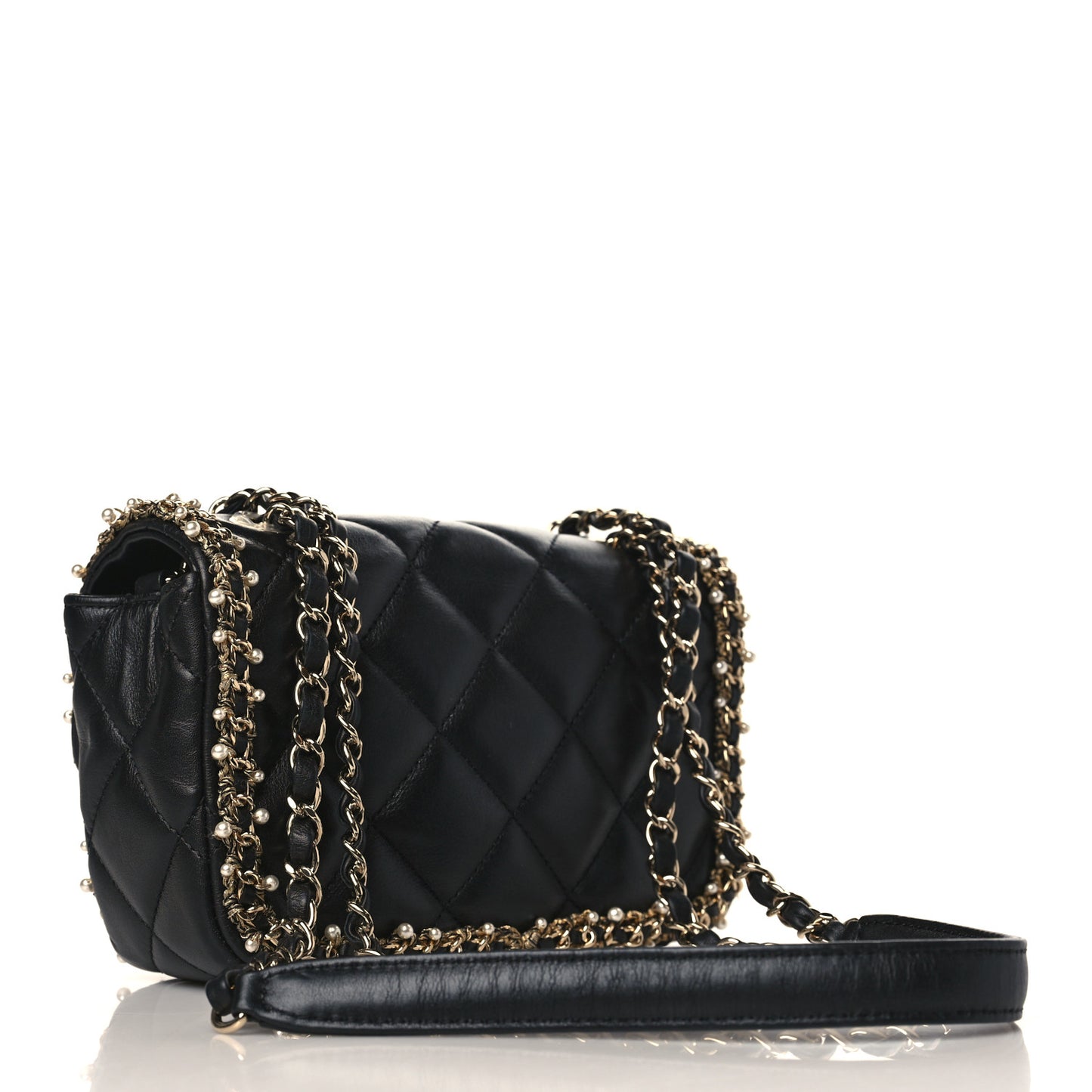 Lambskin Quilted Pearl Edge Mini Rectangular Flap Bag Black