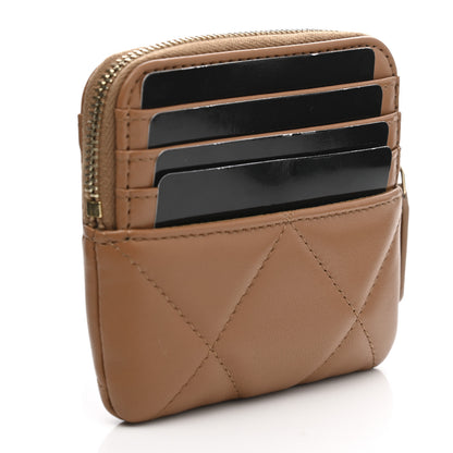 Chanel Lambskin Quilted Chanel 19 Zip Card Holder Wallet Brown 3 of 8