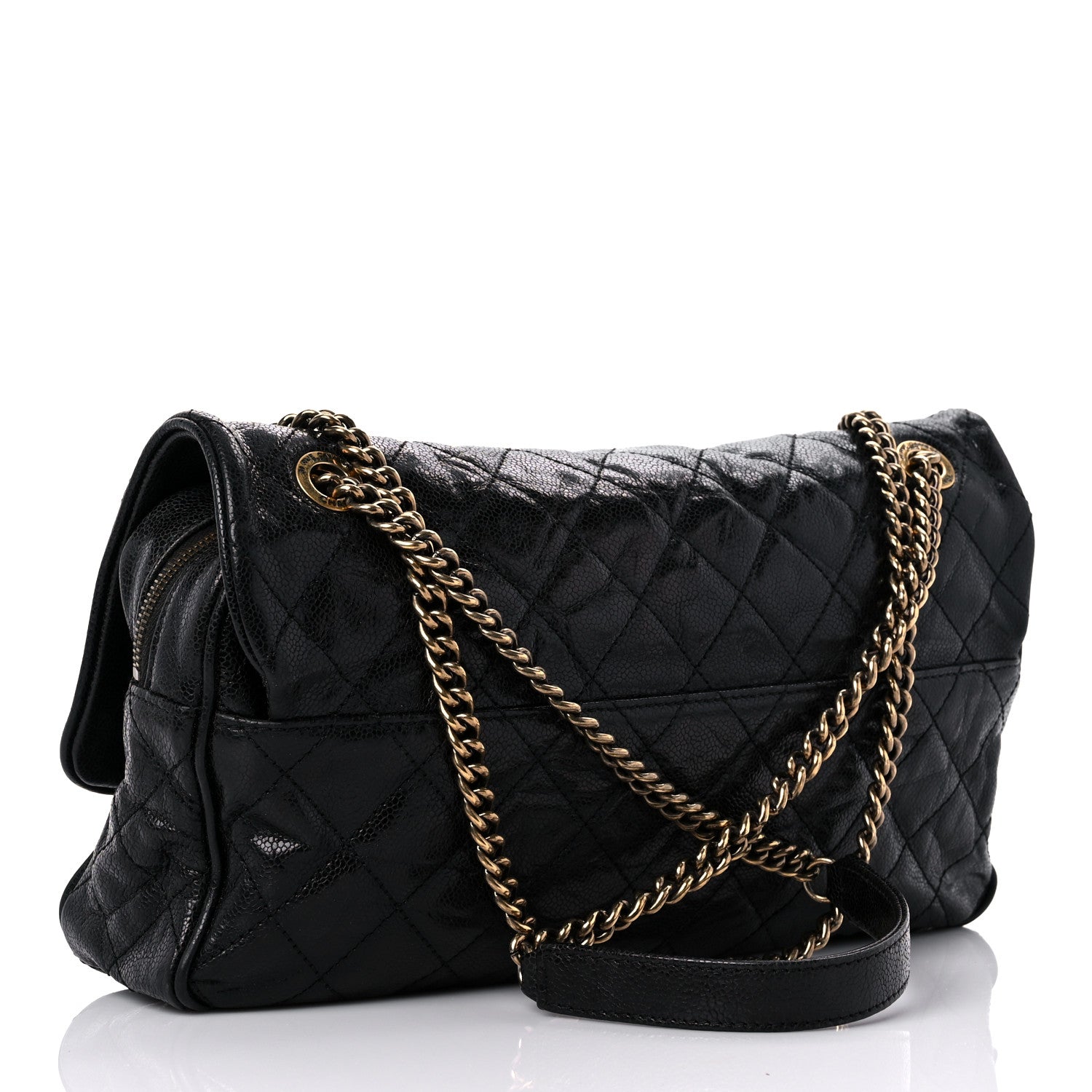 Chanel Crumpled Grained Calfskin Quilted Large Shiva Flap Black 3 of 13