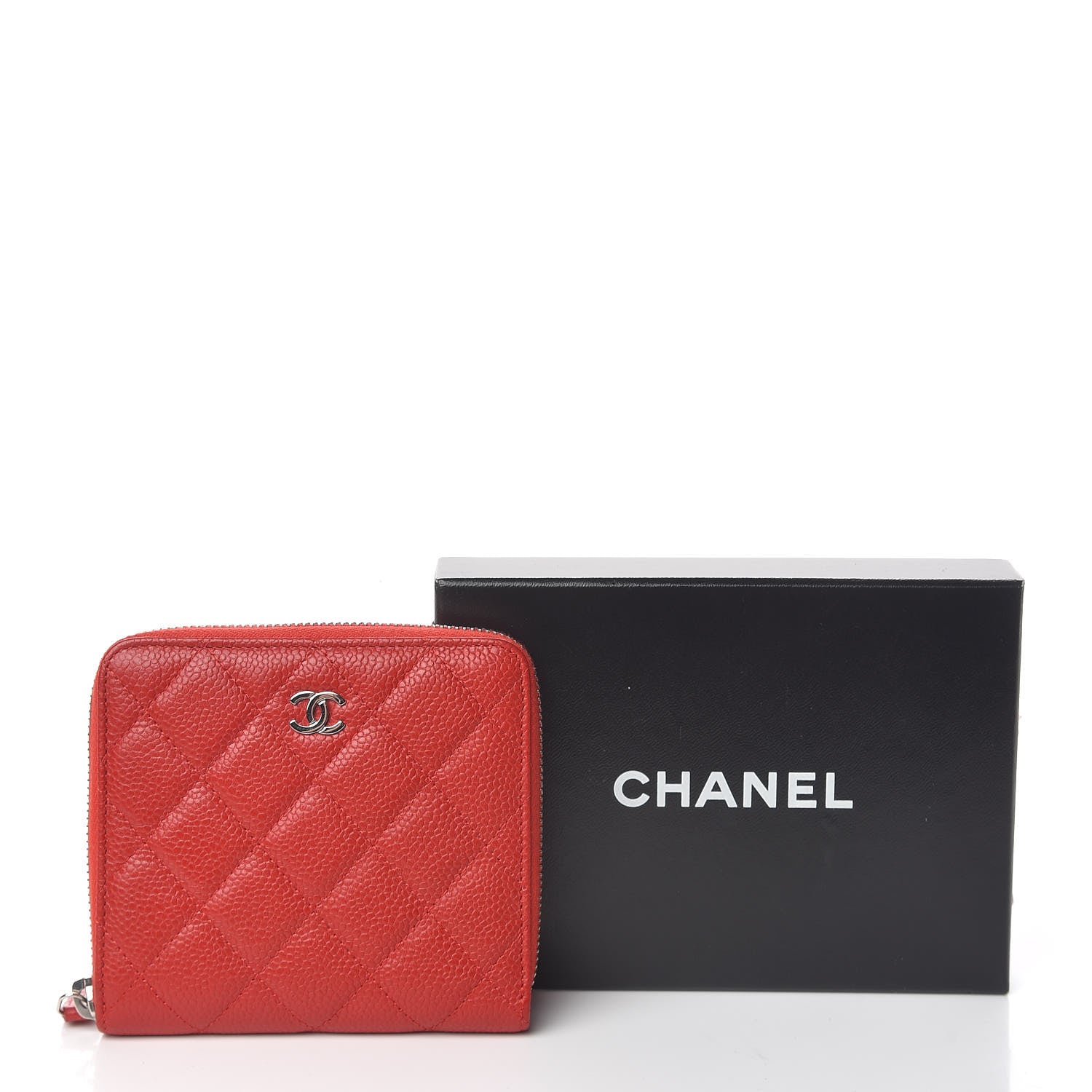 Chanel Caviar Quilted Compact Zip Wallet Red 9 of 9