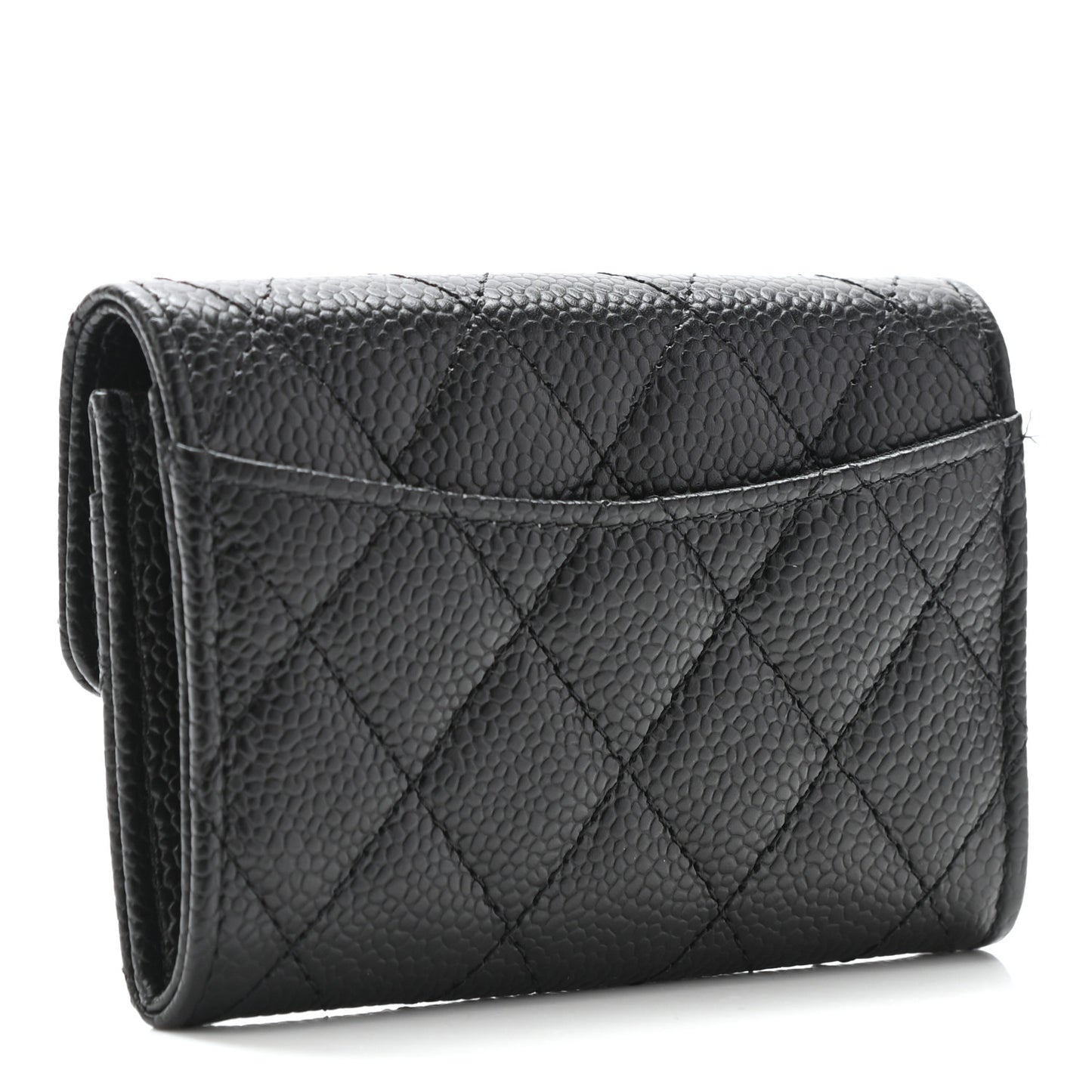 Caviar Quilted Flap Card Holder Wallet Black