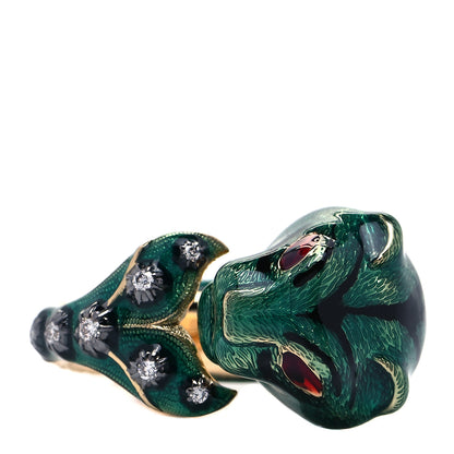 Gucci 18K Yellow Gold Diamond Enamel Le Marche Des Merveilles Tiger Head Ring Green 54 7 3 of 7