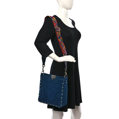 Valentino Garavani Denim Small Guitar Strap Rockstud Rolling Flip-Lock Messenger Bag Blue 2 of 8