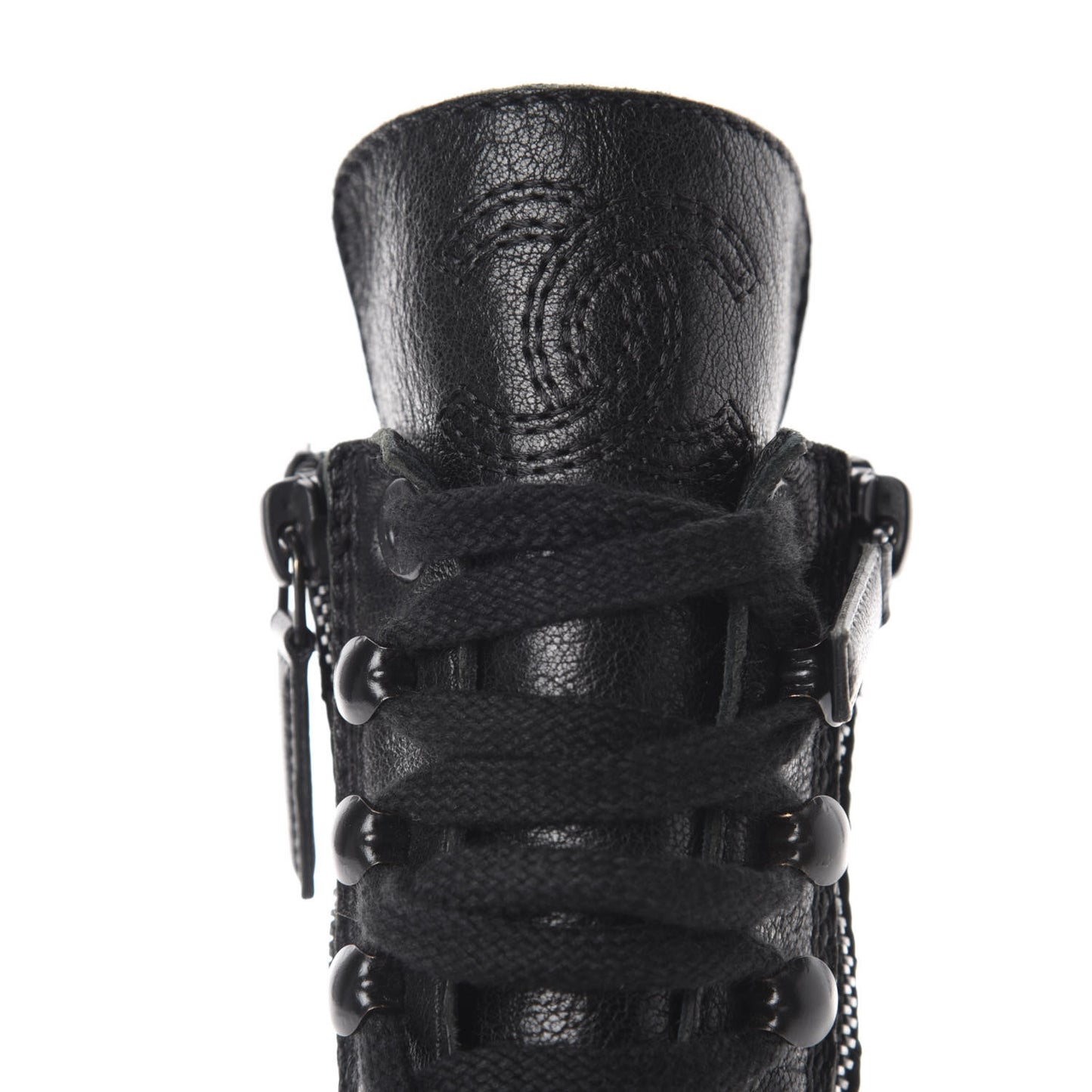 Sheepskin Quilted CC Tall Lace Up Combat Boots 39 Black