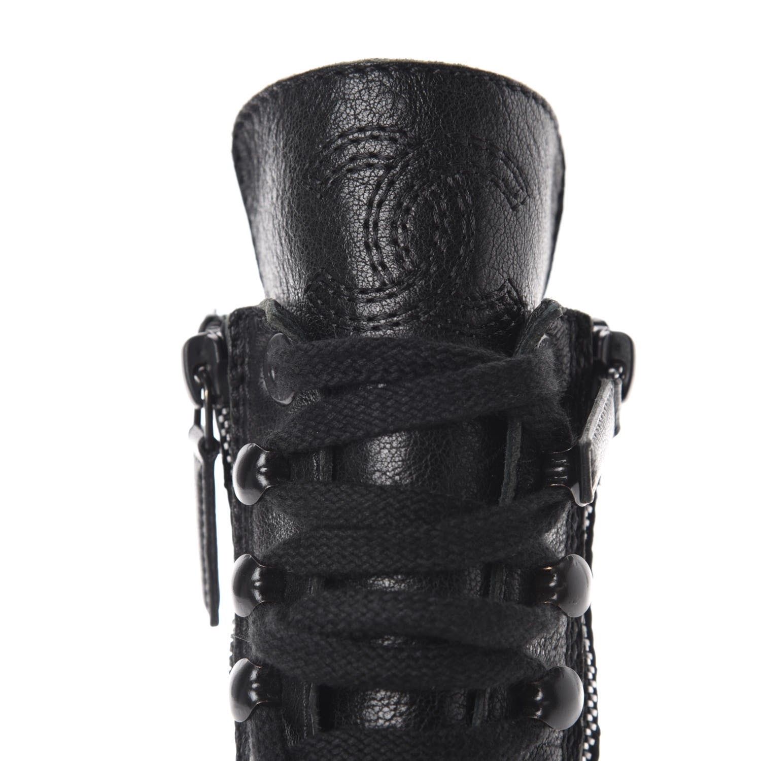 Chanel Sheepskin Quilted CC Tall Lace Up Combat Boots 39 Black 9 of 11