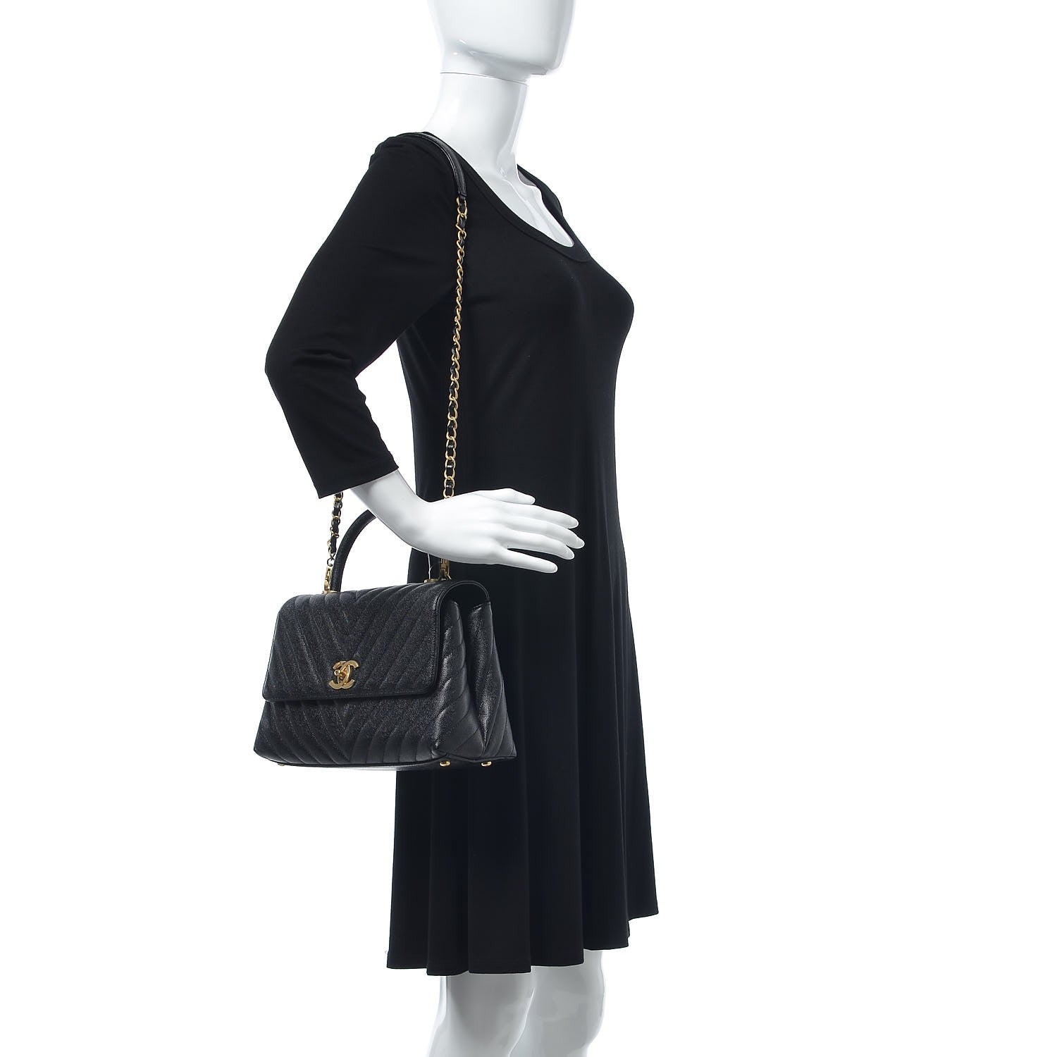 Chanel Caviar Chevron Quilted Small Coco Handle Flap Black 3 of 9