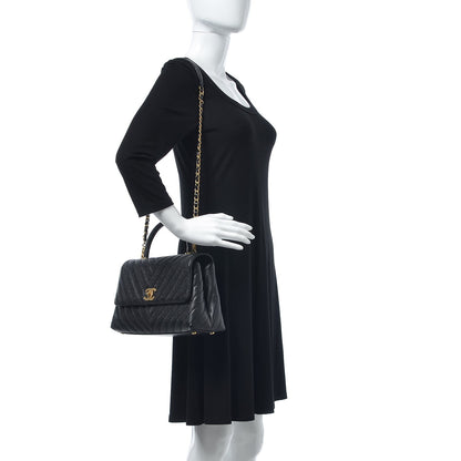 Chanel Caviar Chevron Quilted Small Coco Handle Flap Black 3 of 9