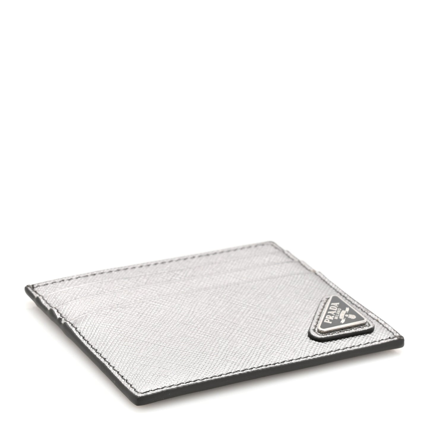 Metallic Saffiano Triangle Card Holder Cromo