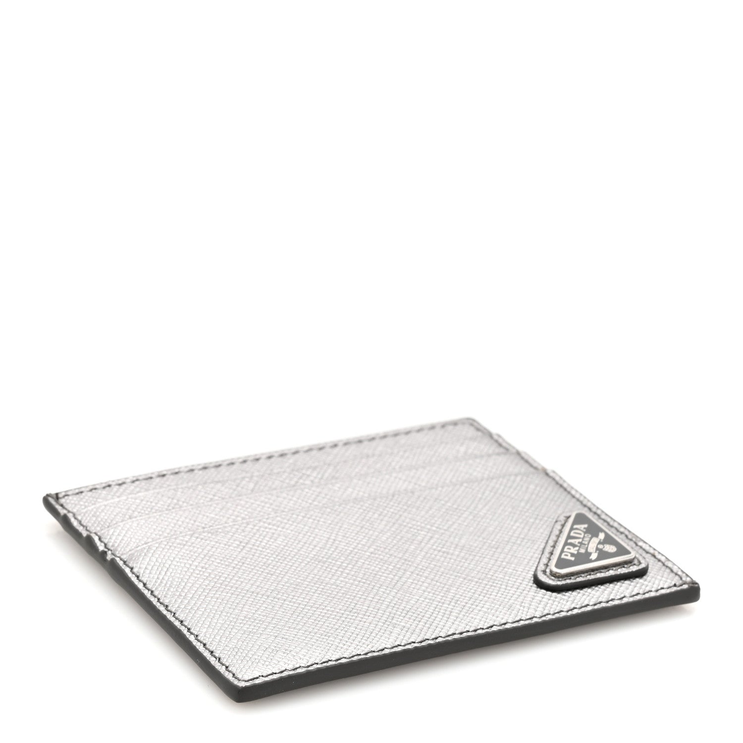 Prada Metallic Saffiano Triangle Card Holder Cromo 4 of 6