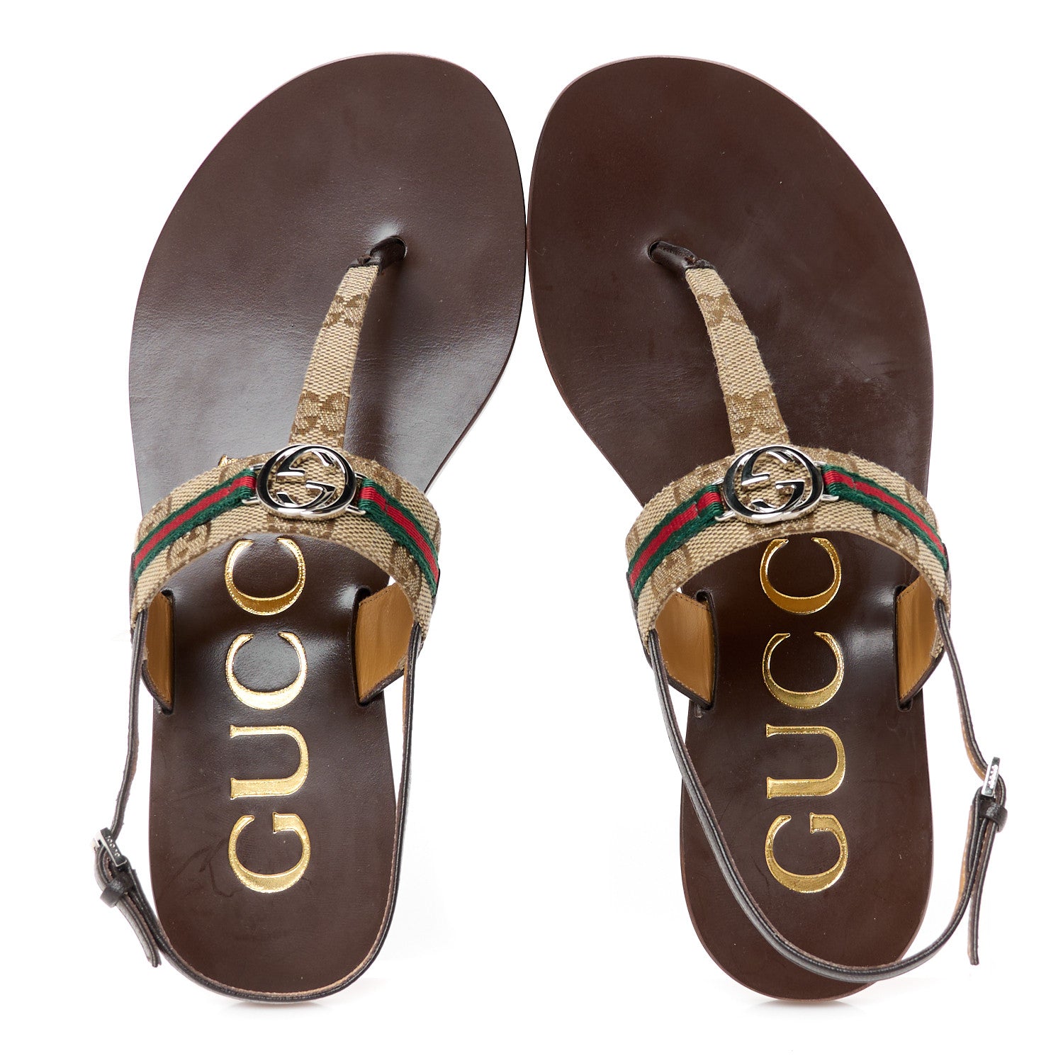 Gucci Original GG Canvas Web Interlocking G Womens Thong Sandals 36.5 Beige Ebony Vert Cocoa 2 of 10