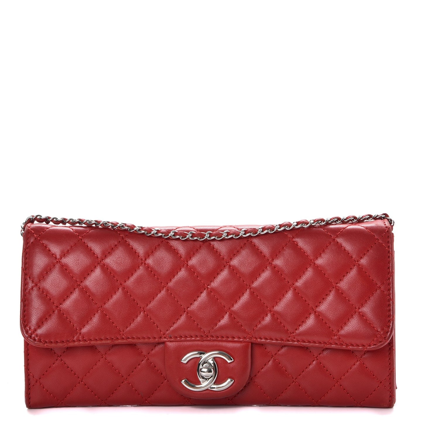 Lambskin Quilted Chain Clutch Flap Red