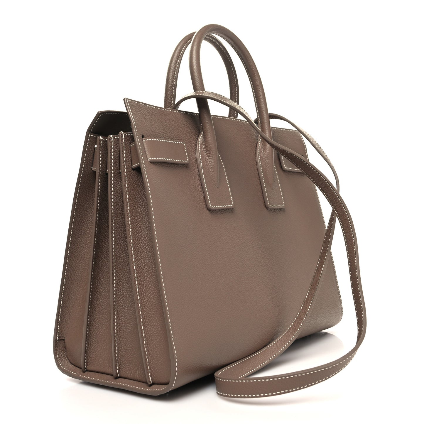 Grained Calfskin Topstitch Small Classic Sac De Jour Taupe