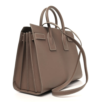 Saint Laurent Grained Calfskin Topstitch Small Classic Sac De Jour Taupe 3 of 10