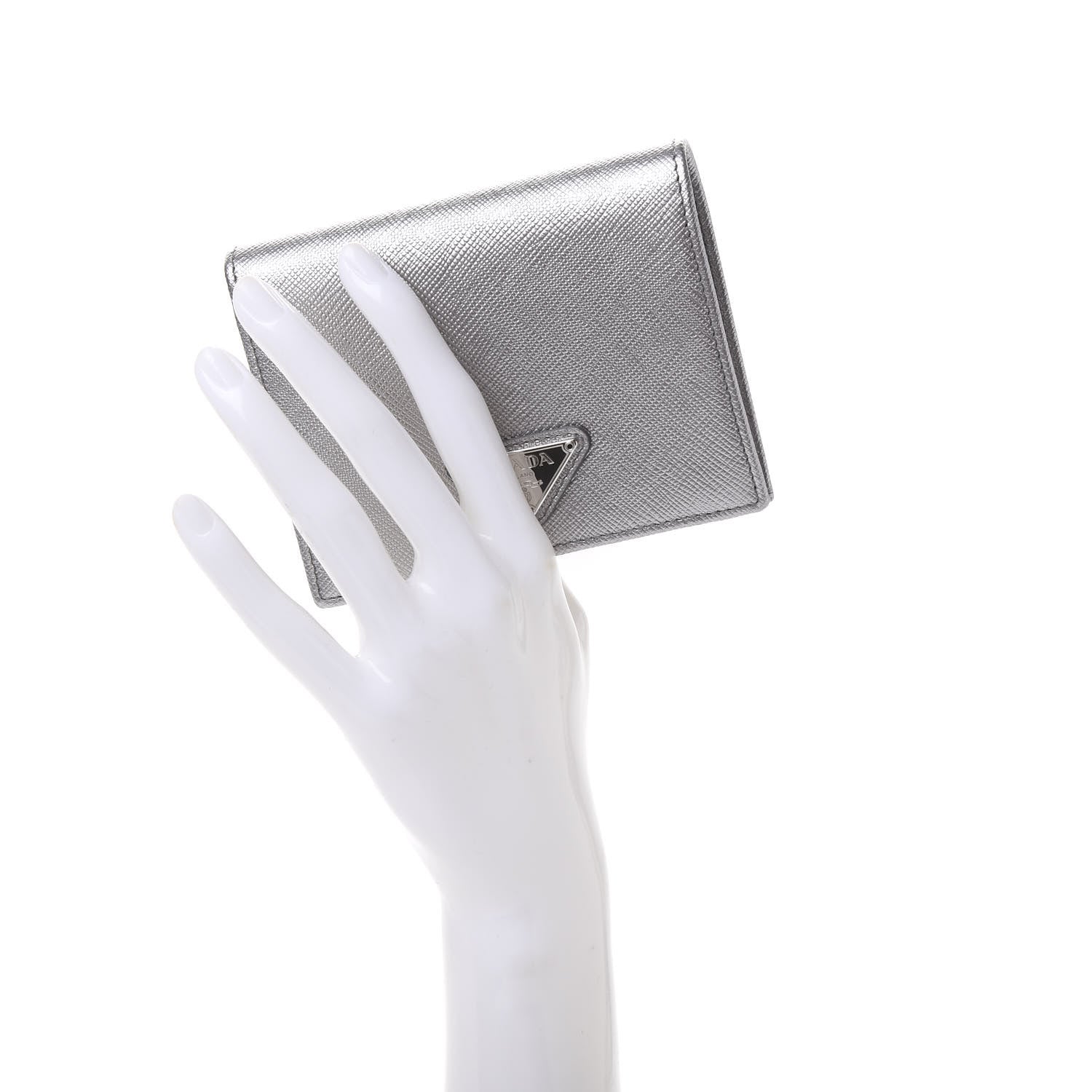 Prada Metallic Saffiano Metal Bi-Fold Wallet Silver 2 of 10