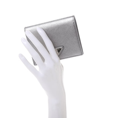 Prada Metallic Saffiano Metal Bi-Fold Wallet Silver 2 of 10