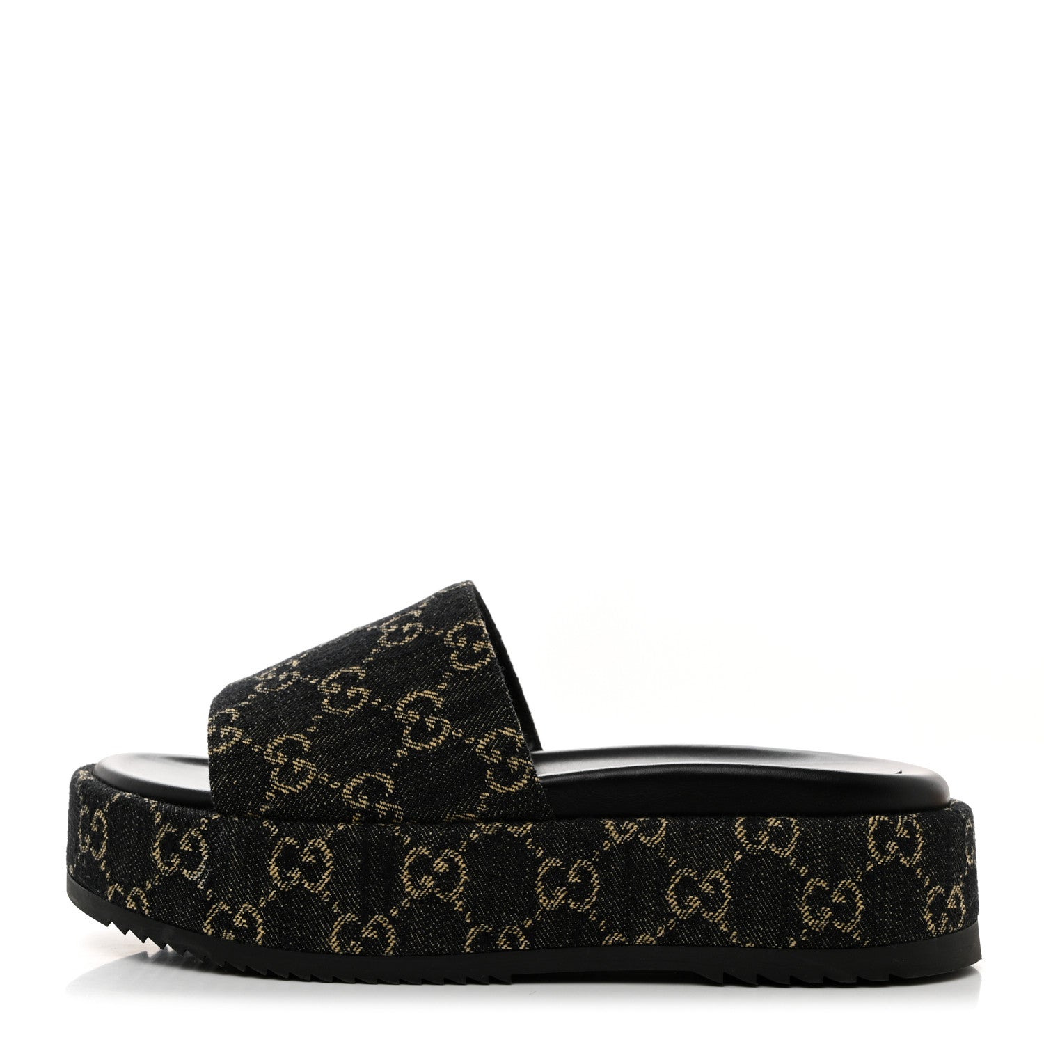 Gucci Jacquard Black Denim GG Monogram Angelina Platform 55mm Slide Sandals 39 Black Ivory 1 of 10