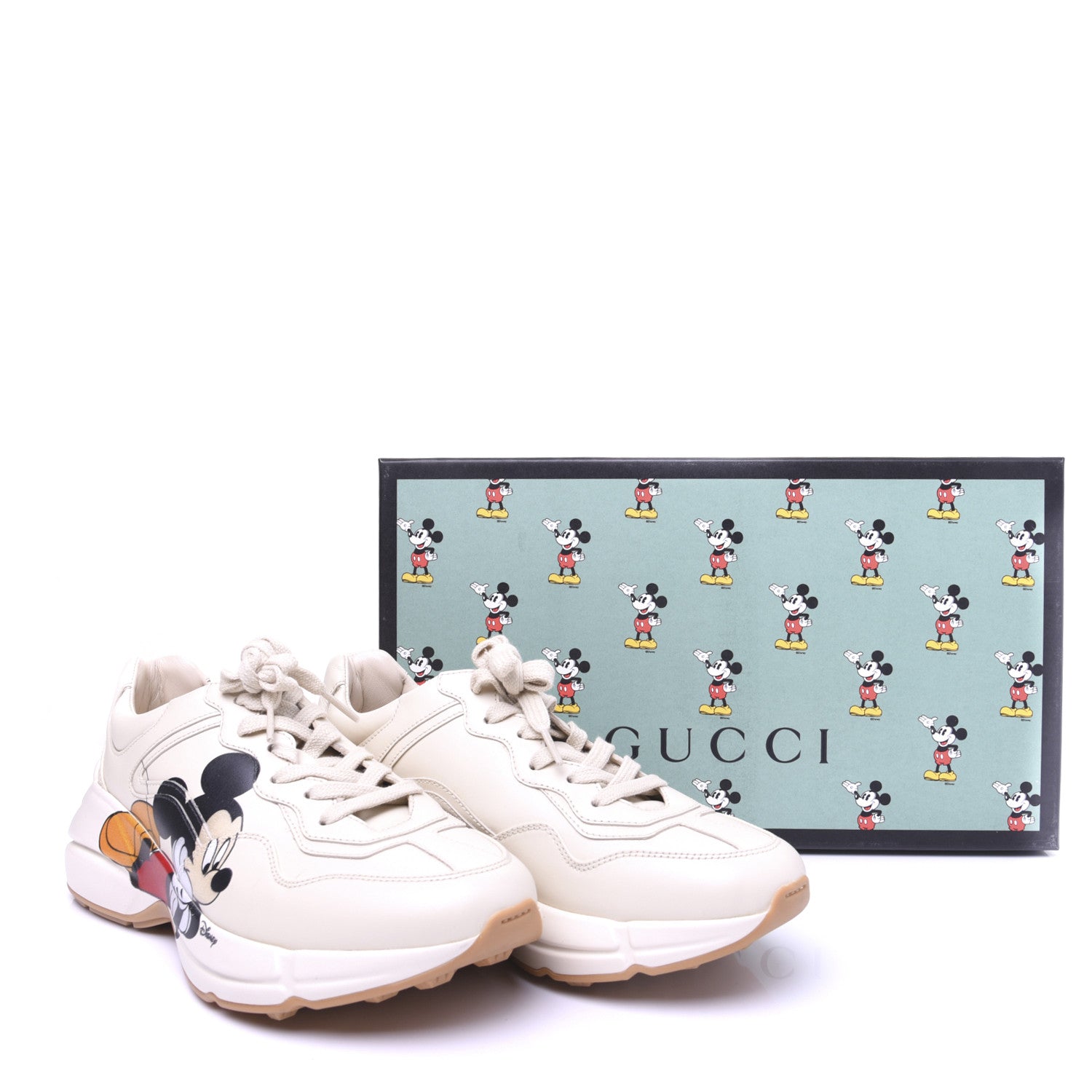 Gucci X DISNEY Calfskin Mickey Mouse Womens Rhyton Sneakers 38.5 Ivory 18 of 18
