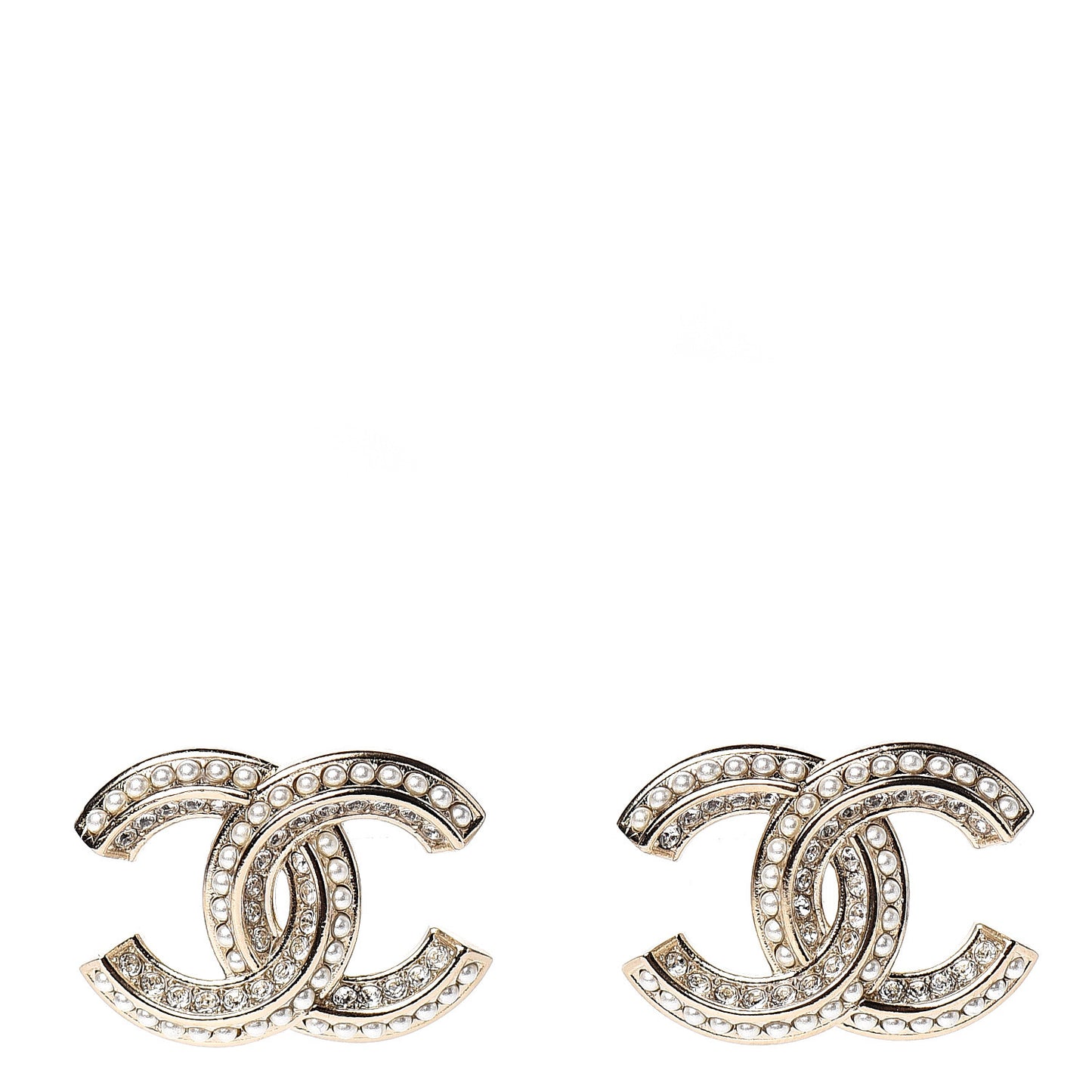Crystal Pearl Chain Mania CC Earrings Gold
