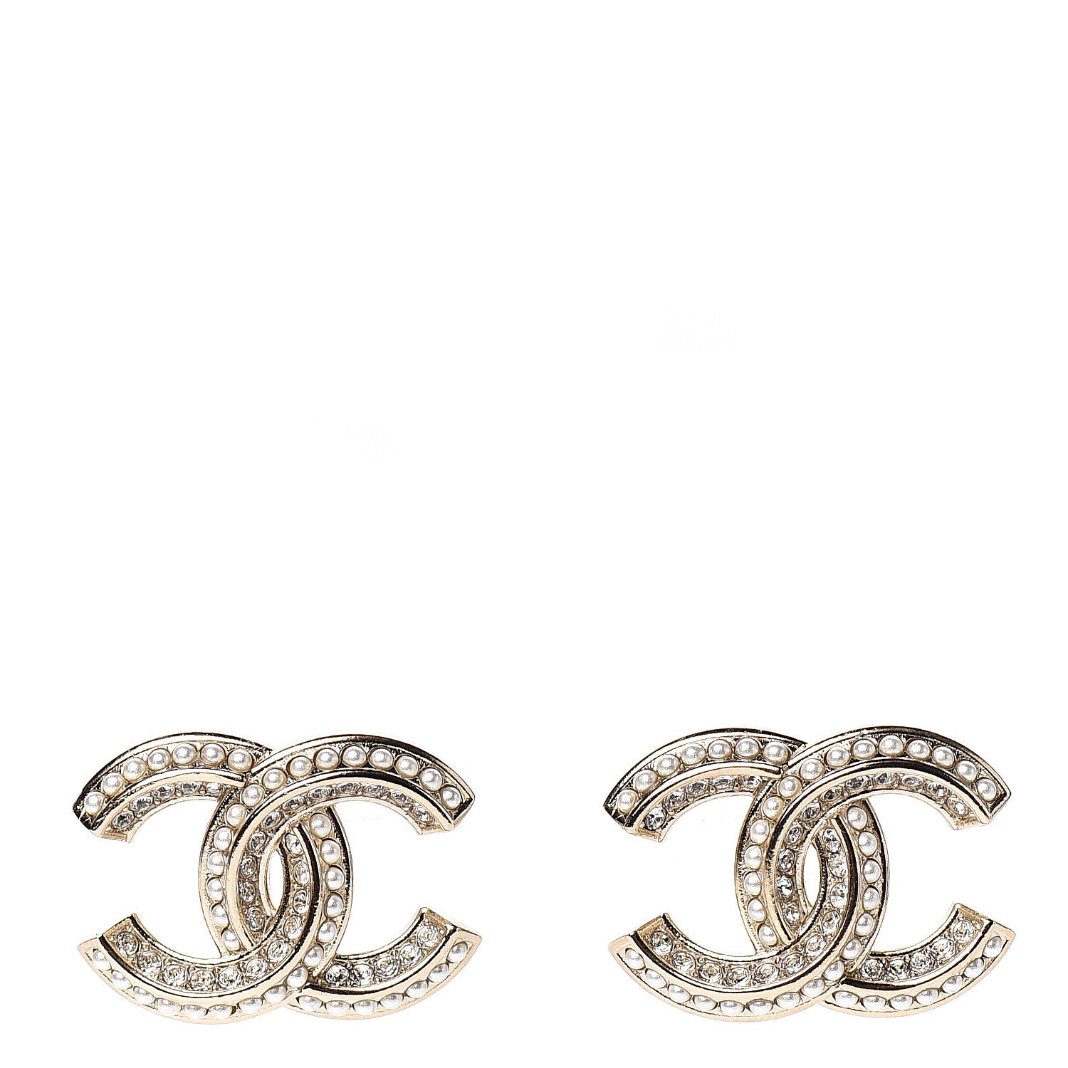 Chanel Crystal Pearl Chain Mania CC Earrings Gold 1 of 5