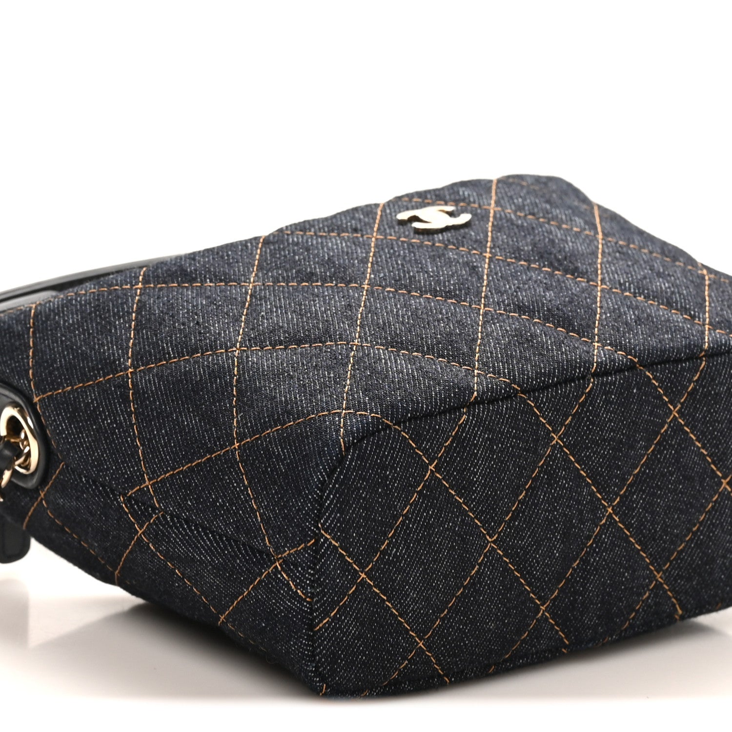 Chanel Denim Quilted Hobo Clutch With Chain Dark Blue Orange 9 of 11