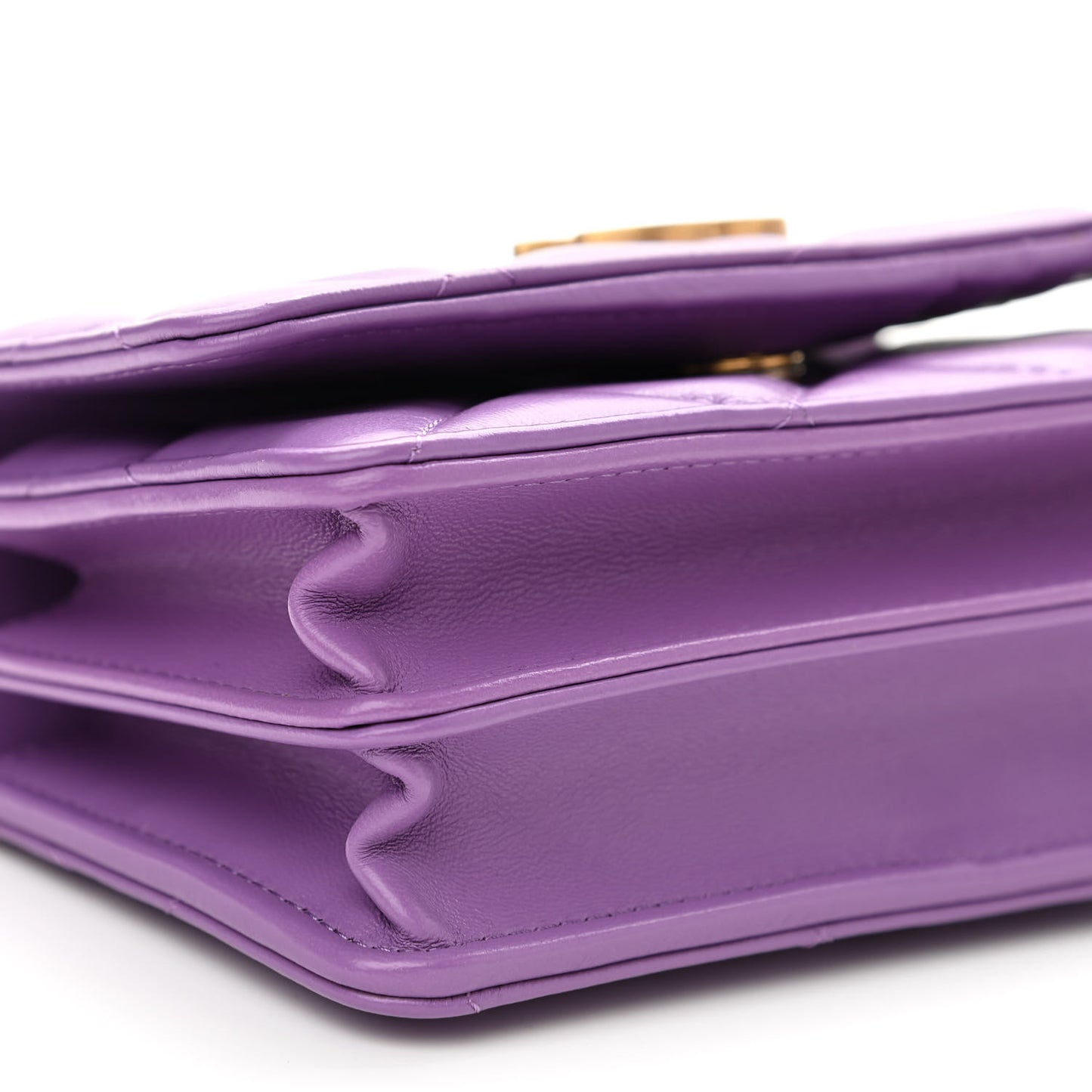 Lambskin Enamel Quilted Pending CC Clutch With Chain Purple