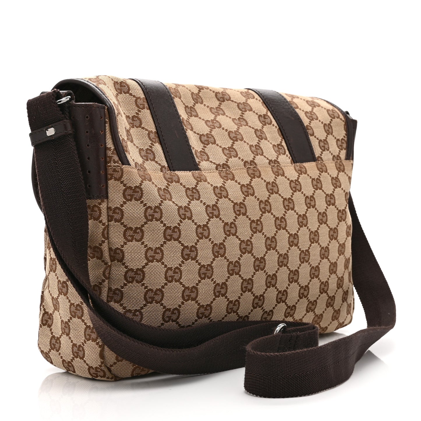 Monogram Medium Double Buckle Flap Messenger Bag Beige Dark Brown
