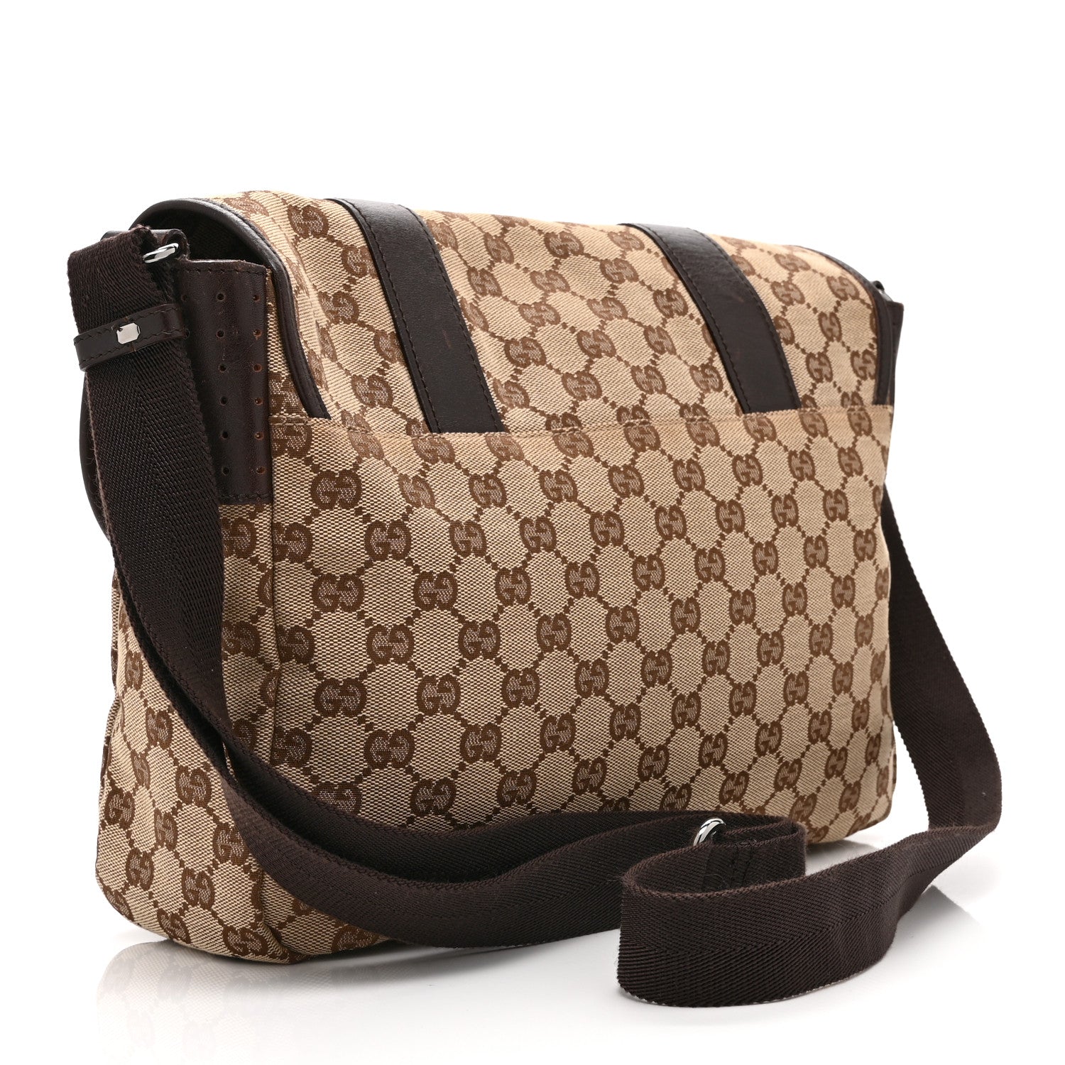 Gucci Monogram Medium Double Buckle Flap Messenger Bag Beige Dark Brown 3 of 14