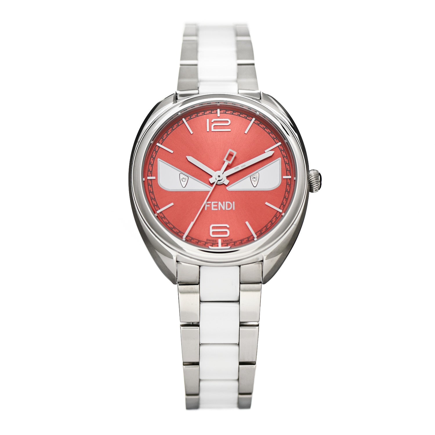 Fendi Stainless Steel Ceramic Diamond 34mm Momento Bugs Quartz Watch Orange 1 of 5