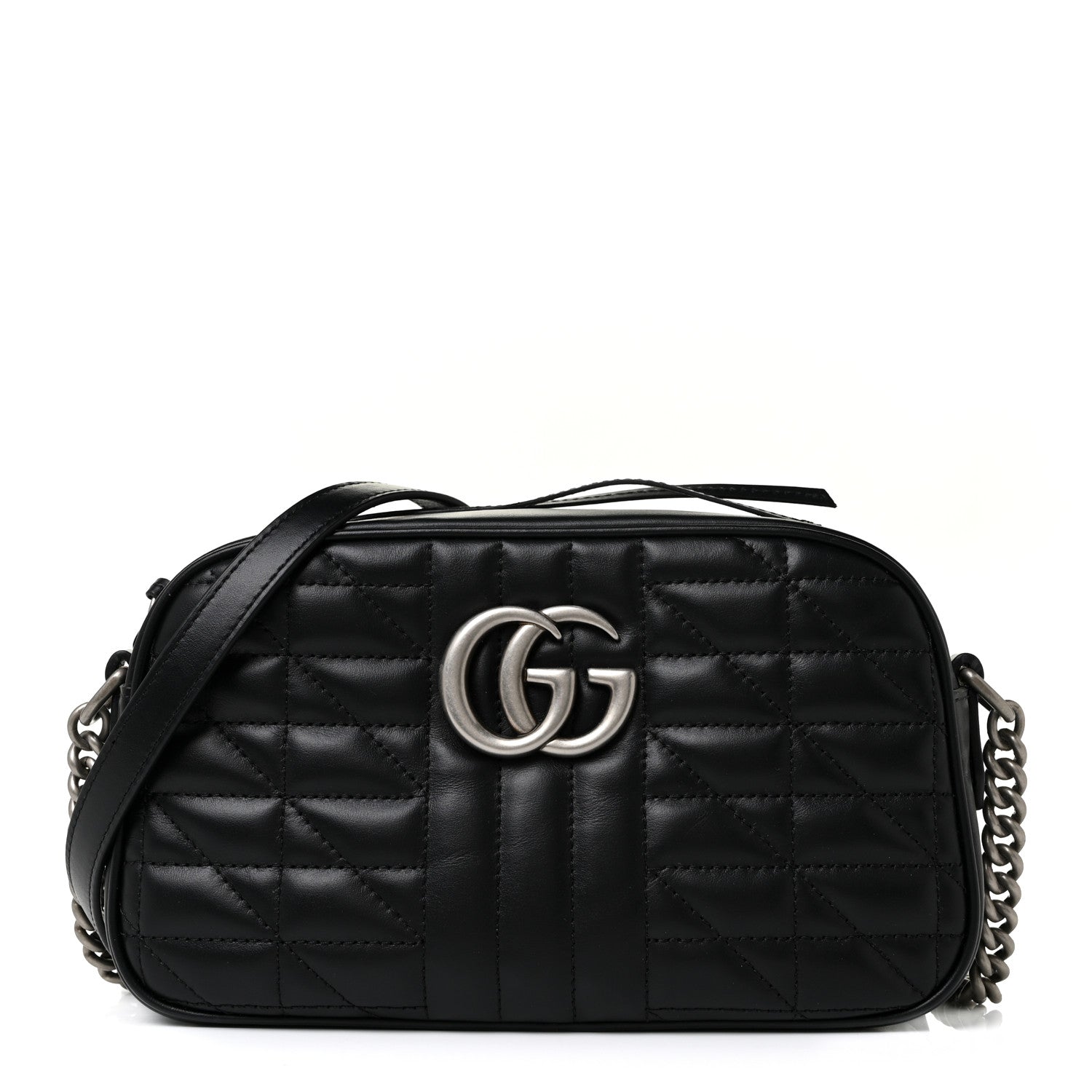 Gucci Calfskin Matelasse Aria Small GG Marmont Chain Shoulder Bag Black 1 of 7