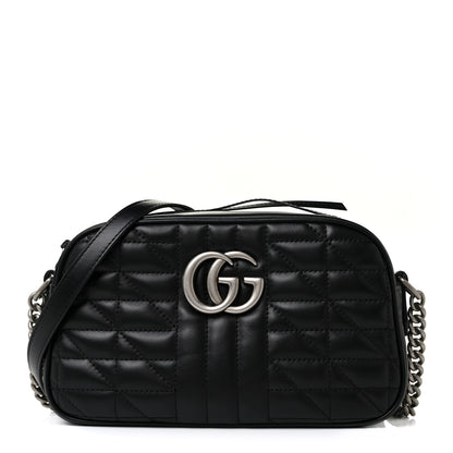 Gucci Calfskin Matelasse Aria Small GG Marmont Chain Shoulder Bag Black 1 of 7