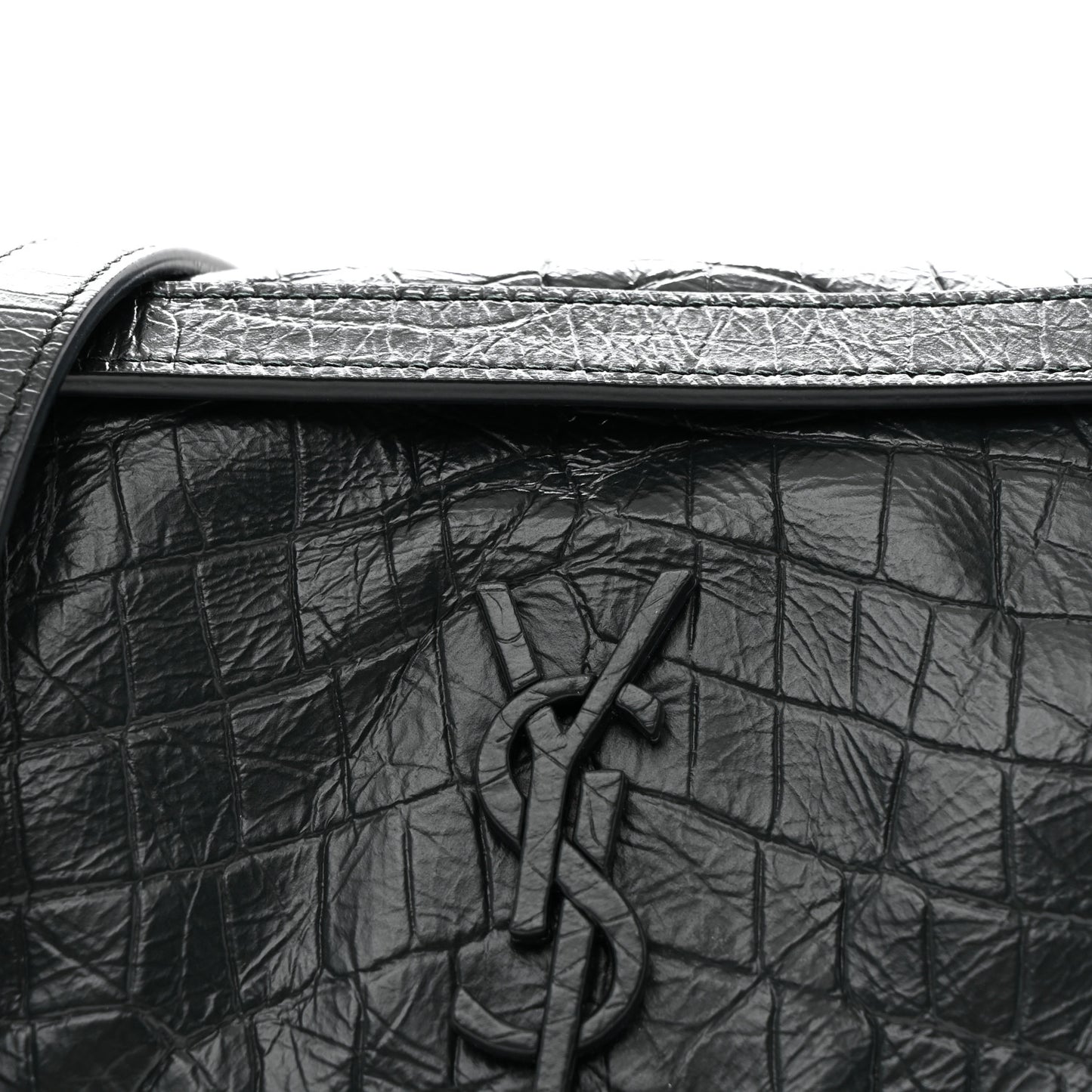 Calfskin Crocodile Embossed Monogram Baby Niki Chain Satchel Algea