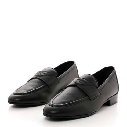 Chanel Calfskin Womens Stitched CC Loafers 39 Black 3 of 8