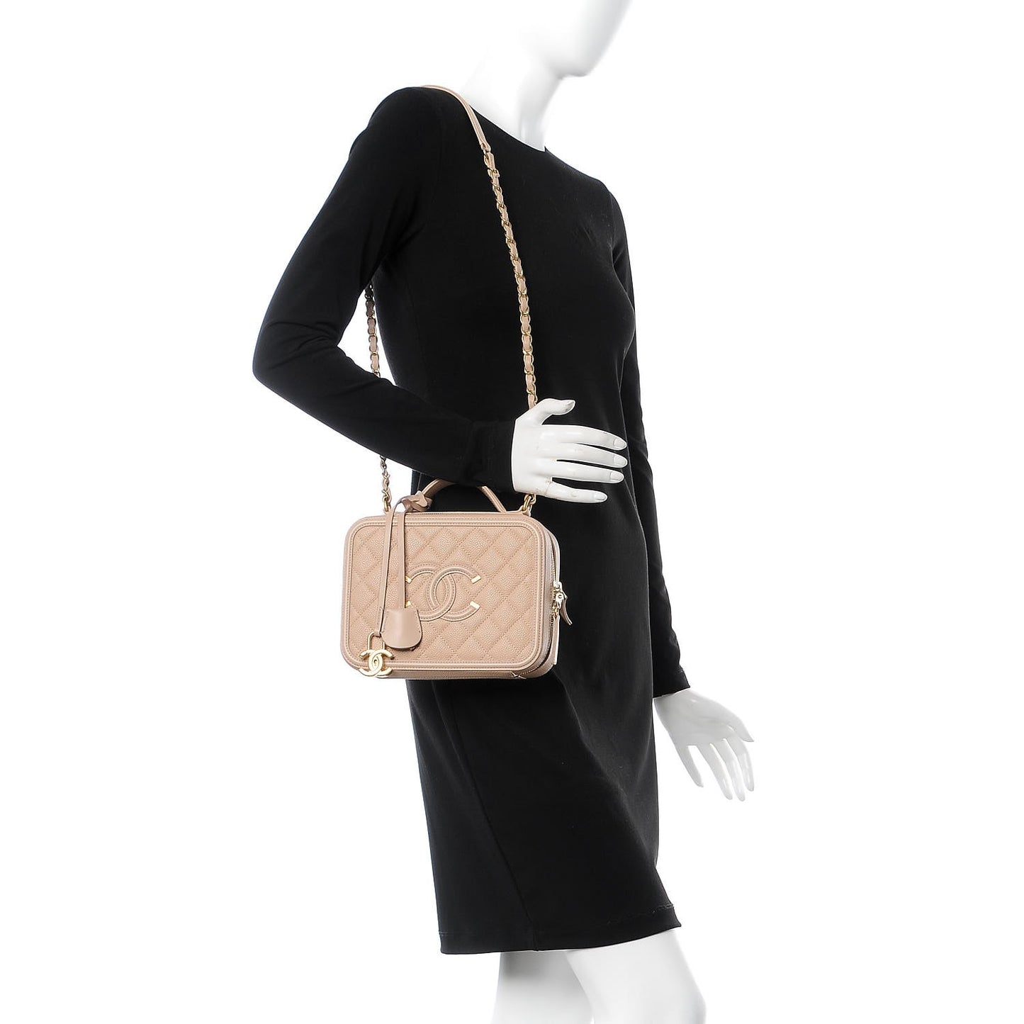 Caviar Quilted Medium CC Filigree Vanity Case Beige