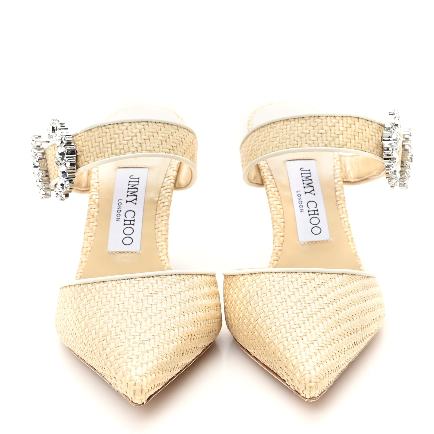 Raffia Crystal Dyana 85 Mule Pumps 38.5 Natural Milk