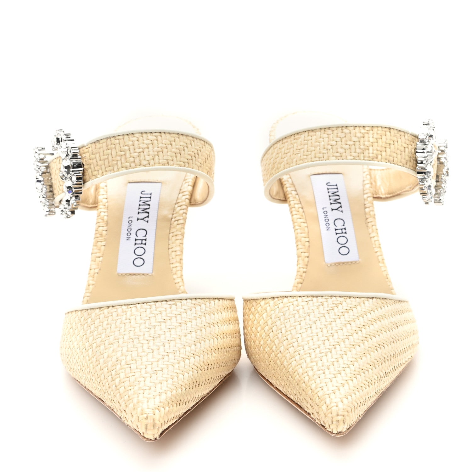 Jimmy Choo Raffia Crystal Dyana 85 Mule Pumps 38.5 Natural Milk 2 of 9