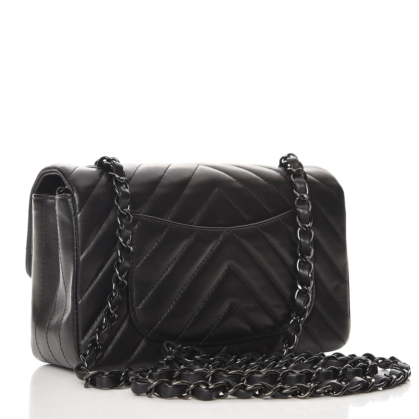 Lambskin Chevron Quilted Mini Rectangular Flap So Black