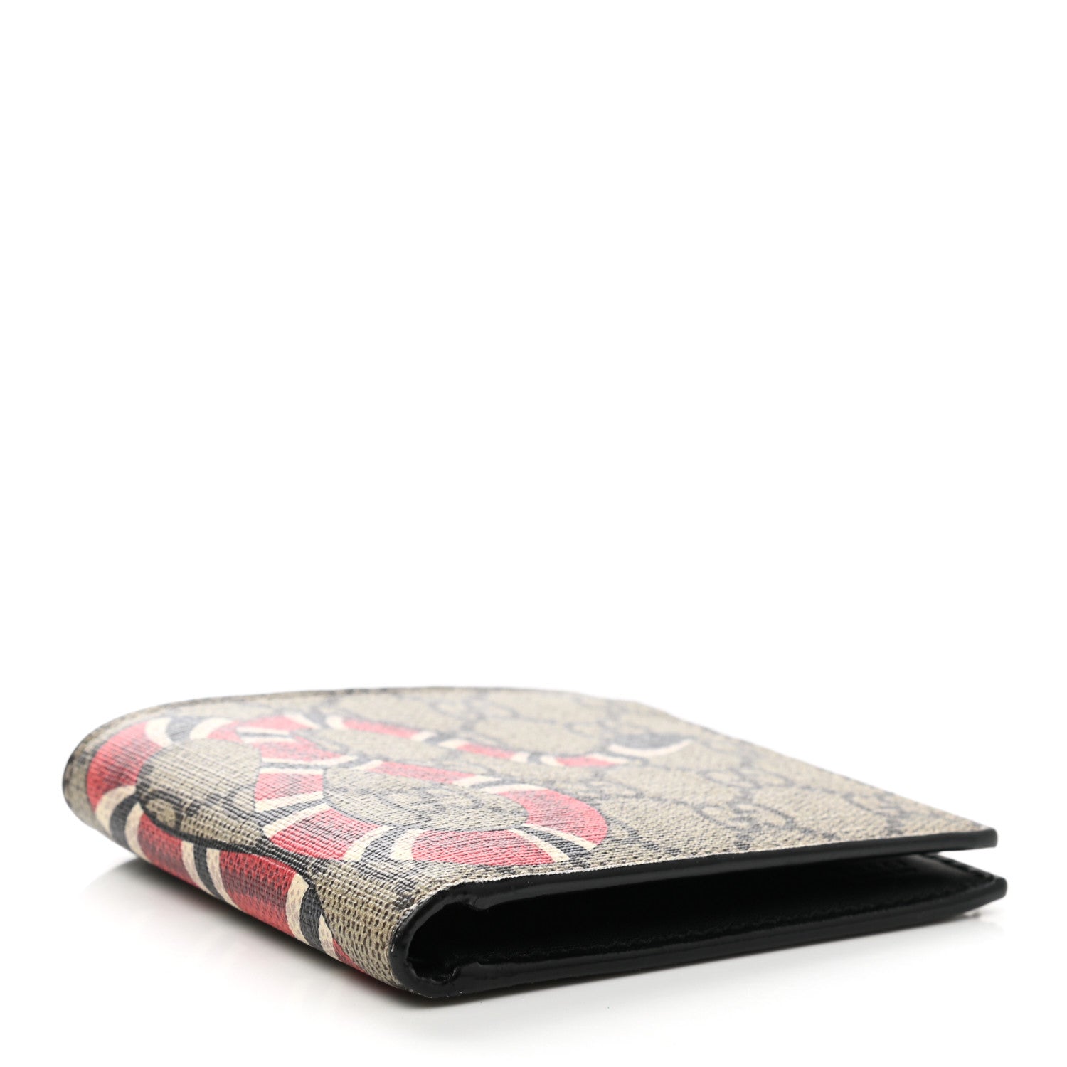 Gucci GG Supreme Monogram Selleria Calfskin Kingsnake Nice Bi-Fold Wallet Beige Ebony Multicolor Black 4 of 8