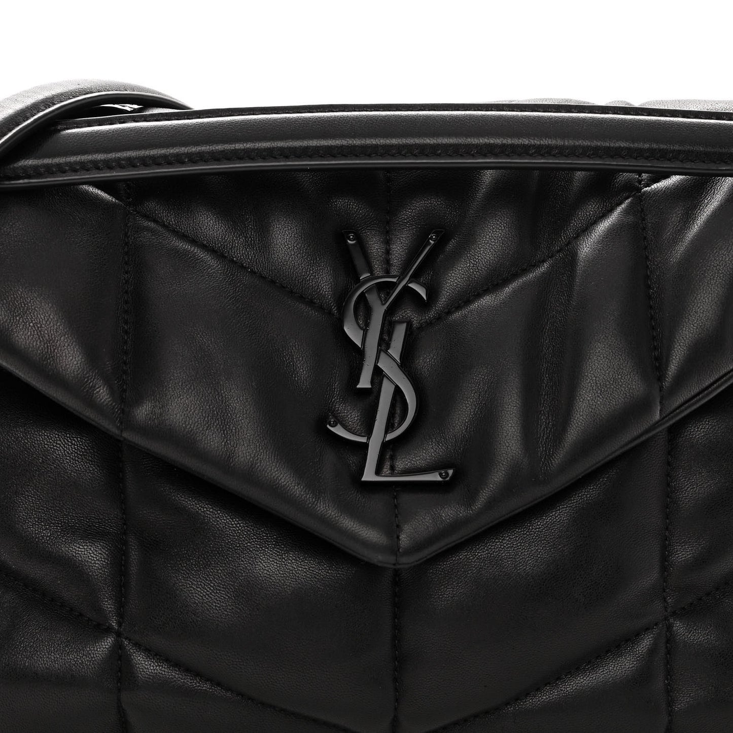 Lambskin Quilted Monogram Monochrome Small Loulou Puffer Chain Satchel Black